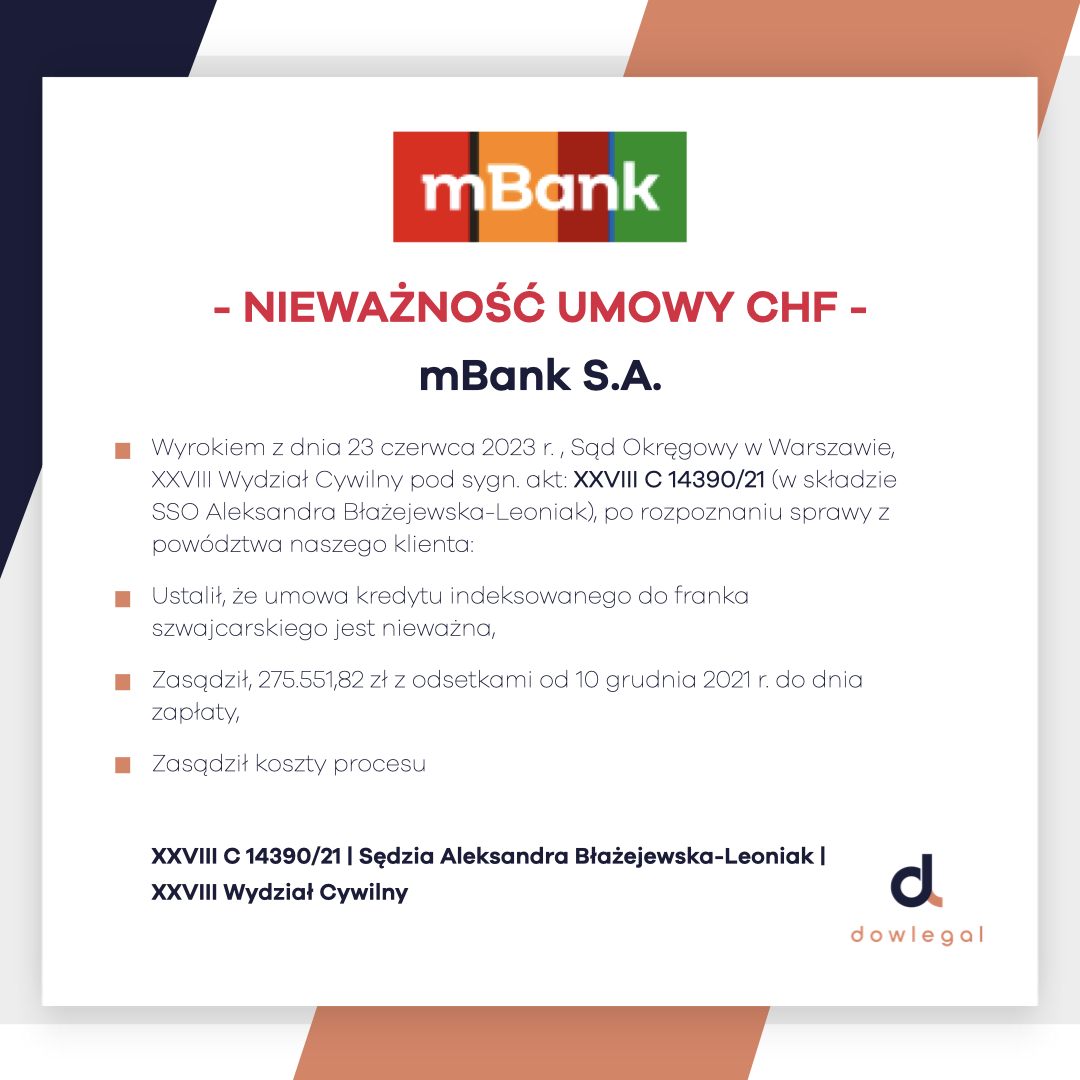 Kolejna wygrana w tym tygodniu – Mbank nieważność umowy!