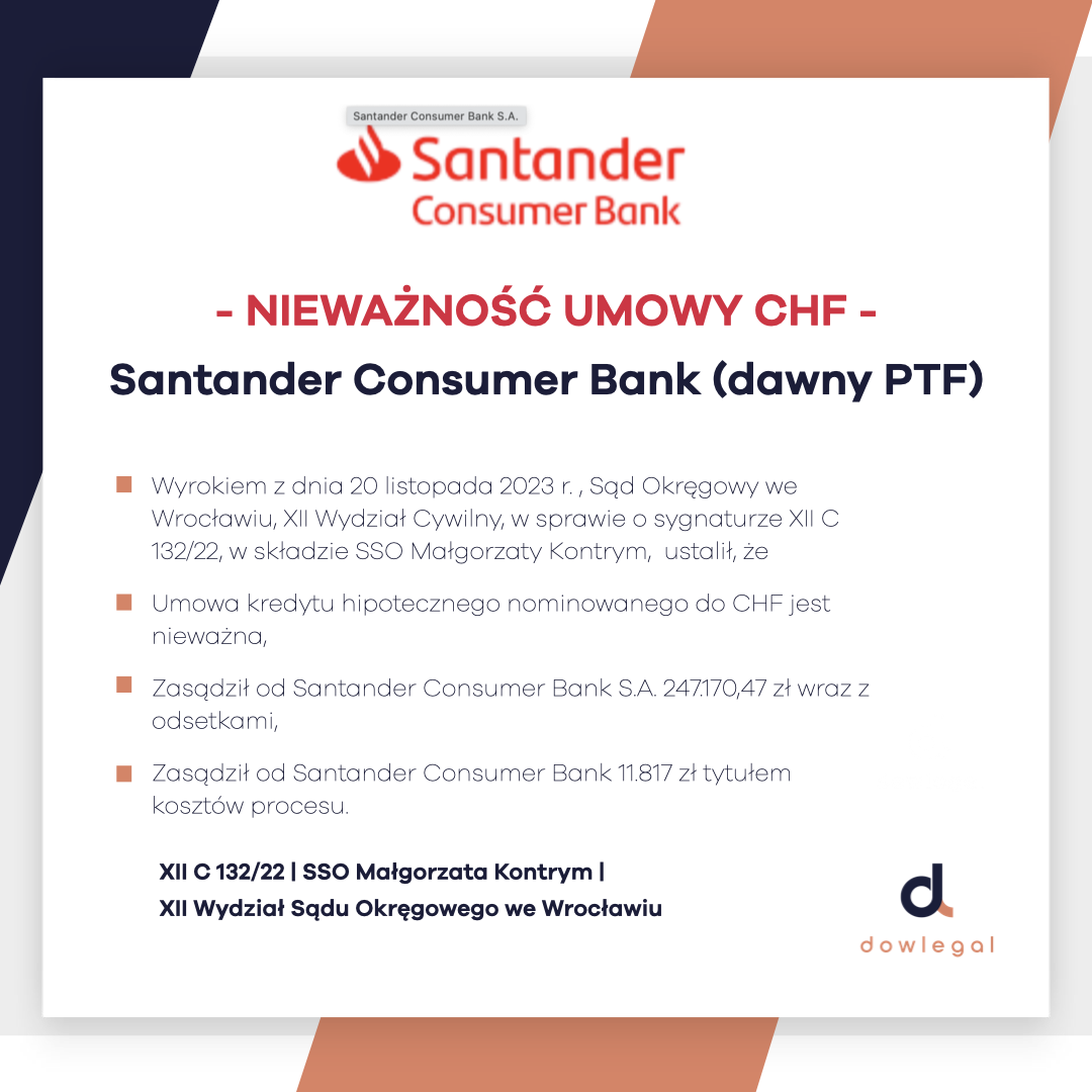 Dawny PTF Bank – Santander Consumer. Umowa unieważniona w całości!